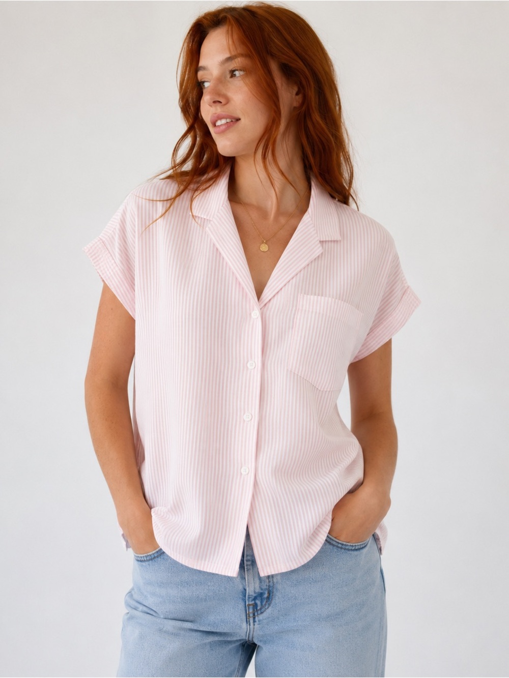 Vintage 80s White and Pink Candy Striped Blouse